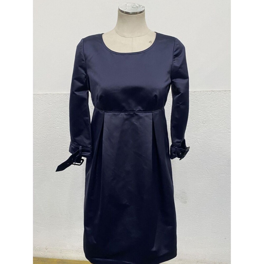 Burberry London Navy Blue Satin Empire Waist Dress Size 4 ITA 38